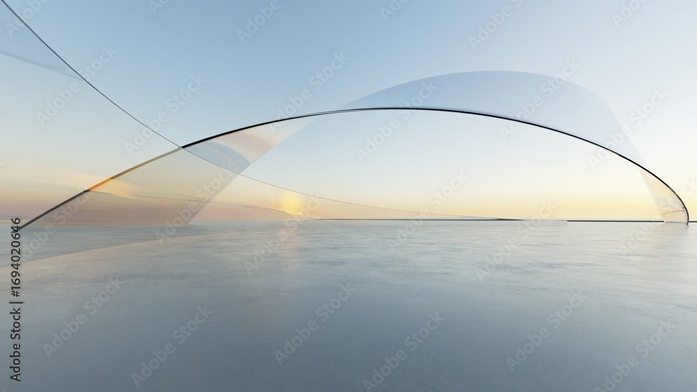 Poster 3d illustration of abstract wavy architecture background, minimal curved geometry architectural desi