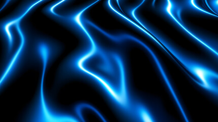 digitally rendered abstract surface resembling flowing fabric liquid metal featuring glossy black textures electric blue highlights dynamic waves glowing contours futuristic visual design background