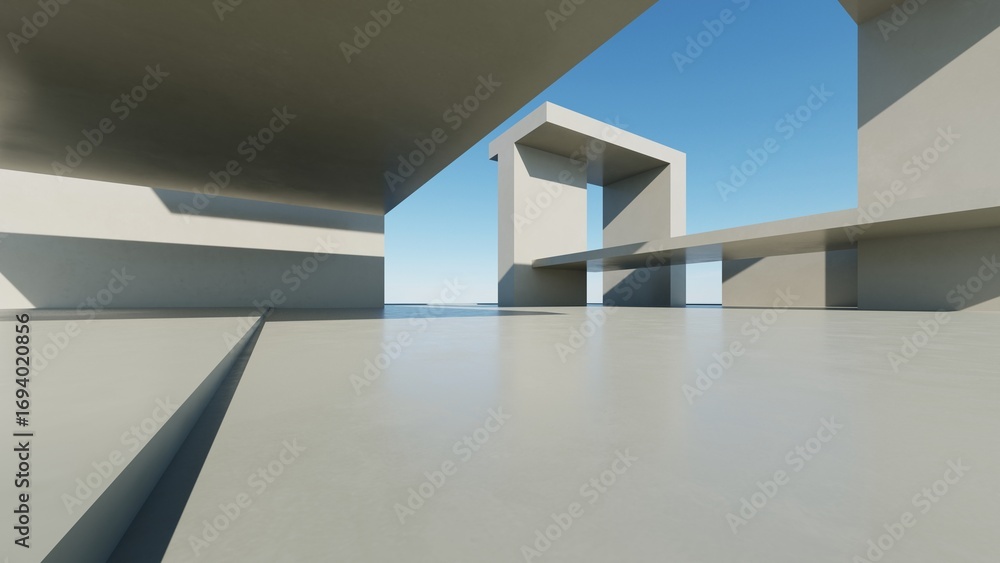 Poster 3d illustration of abstract modern architecture background, minimal geometry architectural design, c