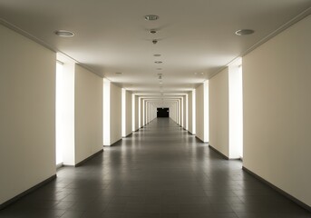 Endless modern corridor with bright side lights creating a sense of depth and mystery for commercial projects