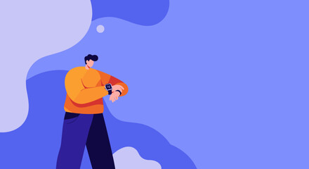 Man checking his smartwatch for notifications or time, representing concepts of productivity, digital communication, and modern lifestyle. Ideal for technology, business, or casual use.