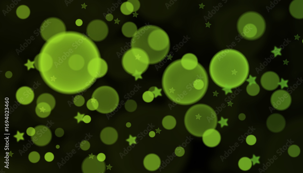 Poster vibrant green bokeh background with glowing light particles.