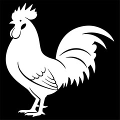 Black silhouette of a rooster, flat vector style.
