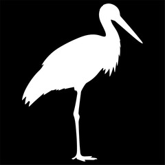 Black silhouette of a stork, flat design.
