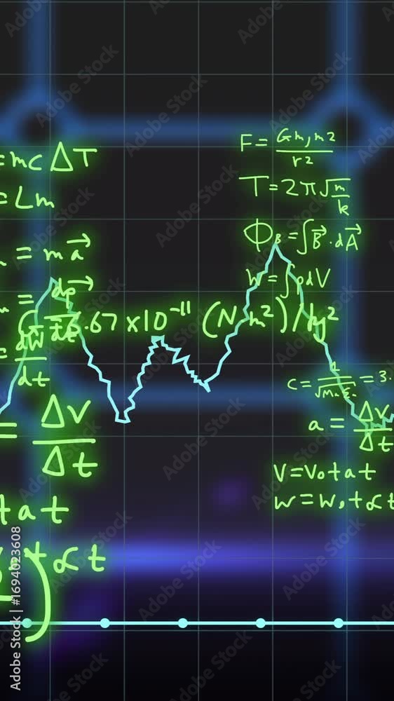 Poster animation of scientific data processing over dark background