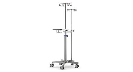 Medical IV Drip Stand on Wheels Isolated on White Background