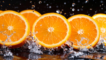 Juicy Oranges with Water Splashing: A Refreshing and Healthy Concept