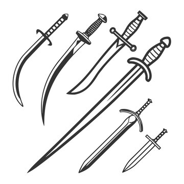 Collection of six stylized sword and dagger silhouettes swords daggers
