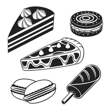 Dessert icons cake macarons popsicle and pastry slice