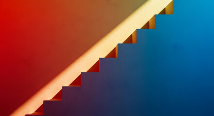 Fototapeta premium Vivid Staircase Partition Gradient Sunlight Architectural Detail