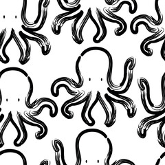 Hand Drawn Seamless octopus pattern in monochrome style Vector Illustration ink Design for fabric, textile, fashion, wrapping and all prints
