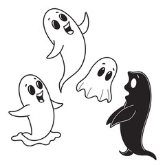Obraz premium Four cartoon ghosts floating happy playful
