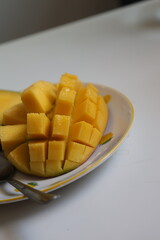 cutted mango. raw fruit snack