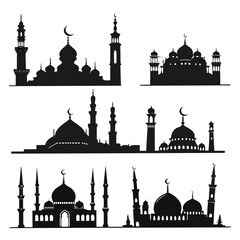 Islamic mosque silhouettes with crescent moons architecture