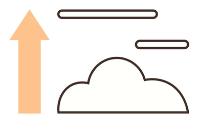 Upward orange arrow beside a cloud icon with horizontal lines above suggest growth, upload, or progress. Ideal for technology, innovation, cloud storage, business, growth, network futuristic ideas