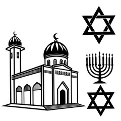Mosque Star of David and Menorah Icons minaret dome