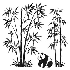Obraz premium Panda bear among bamboo stalks and leaves vector
