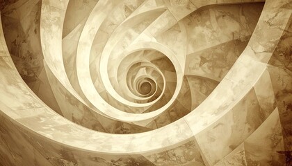 A sepia-toned spiral geometric wallpaper adds a touch of retro vintage flair.