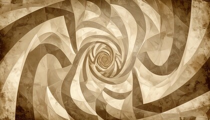 A sepia-toned spiral geometric wallpaper adds a touch of retro vintage flair.