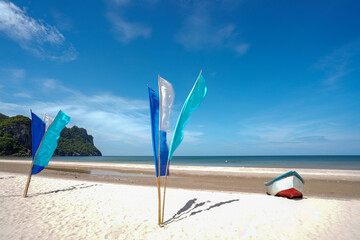 Happy Bar, Thung Yang Beach, Chumphon Province. The boat is moored on a beautiful beach in Thailand...