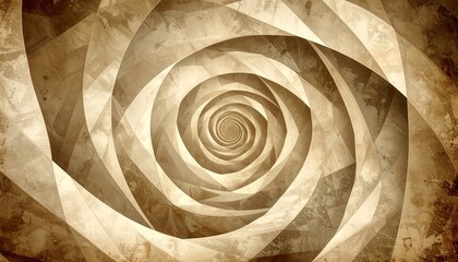A sepia-toned spiral geometric wallpaper adds a touch of retro vintage flair.