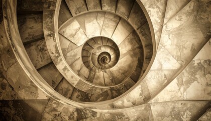 A sepia-toned spiral geometric wallpaper adds a touch of retro vintage flair.