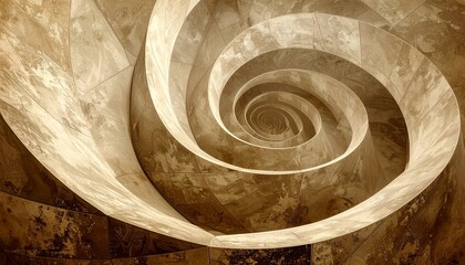 A sepia-toned spiral geometric wallpaper adds a touch of retro vintage flair.