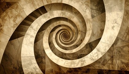 A sepia-toned spiral geometric wallpaper adds a touch of retro vintage flair.