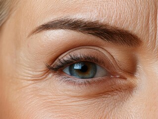 Obraz premium Older woman with wrinkles in studio close-up, serious expression