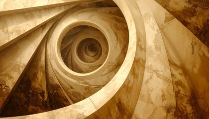 A sepia-toned spiral geometric wallpaper adds a touch of retro vintage flair.