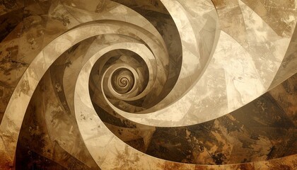 A sepia-toned spiral geometric wallpaper adds a touch of retro vintage flair.