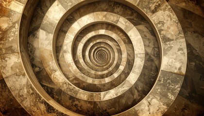 A sepia-toned spiral geometric wallpaper adds a touch of retro vintage flair.