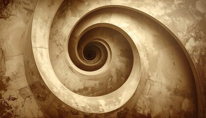 A sepia-toned spiral geometric wallpaper adds a touch of retro vintage flair.