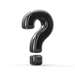 A black, shiny question mark stands isolated against a white background, casting a faint shadow