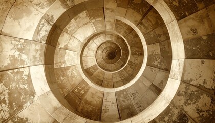 A sepia-toned spiral geometric wallpaper adds a touch of retro vintage flair.