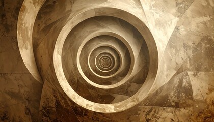 A sepia-toned spiral geometric wallpaper adds a touch of retro vintage flair.