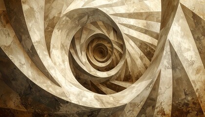 A sepia-toned spiral geometric wallpaper adds a touch of retro vintage flair.