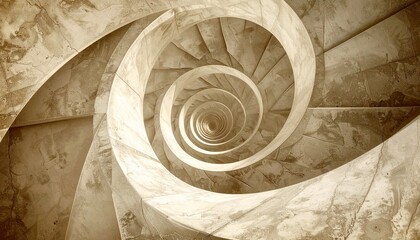 A sepia-toned spiral geometric wallpaper adds a touch of retro vintage flair.