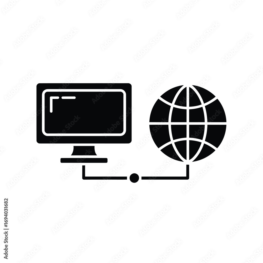 Poster computer connected to global network icon