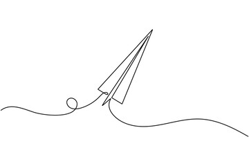 Obraz premium Flying paper plane continuous one line drawing minimalist origami travel vector illustration