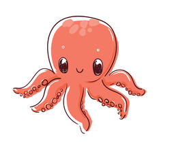 Hand Drawn Cute Cartoon Octopus Vector Illustration Kids Print