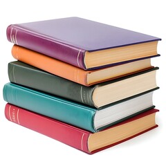 A stack of colorful hardcover books on a white background