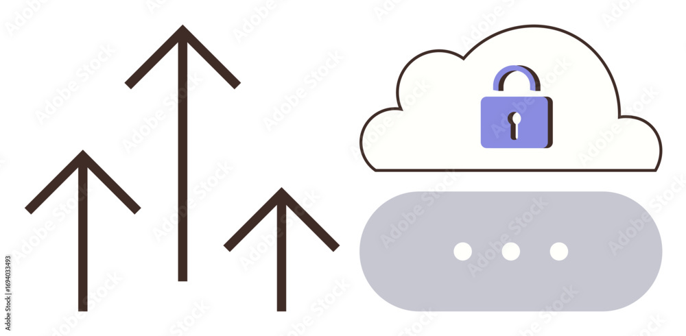 Aufkleber upward arrows representing growth alongside a cloud with a lock and password input. ideal for cybers