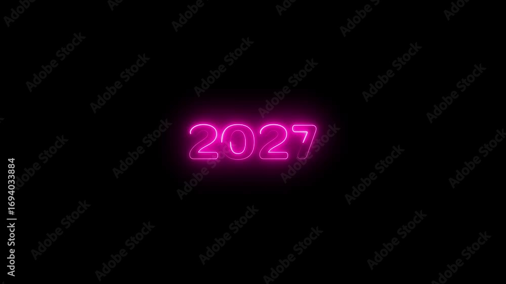 Poster 2027 neon line text. abstract 2027 neon text animation ,four color neon glowing neon number 3d text 
