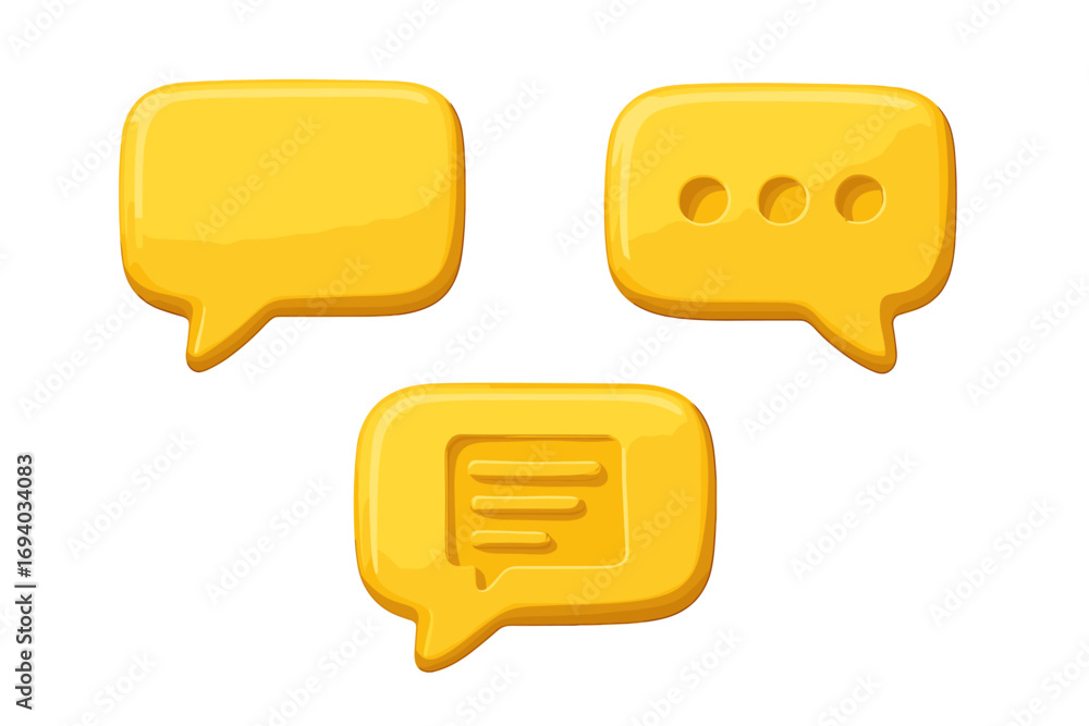 Poster 3d chat bubble vector icon set. yellow speech balloon collection for social media comments, messages