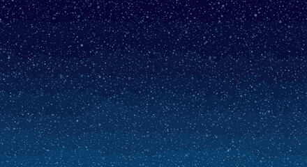 Delicate white snowflakes and snow particles falling on a dark navy blue gradient background.