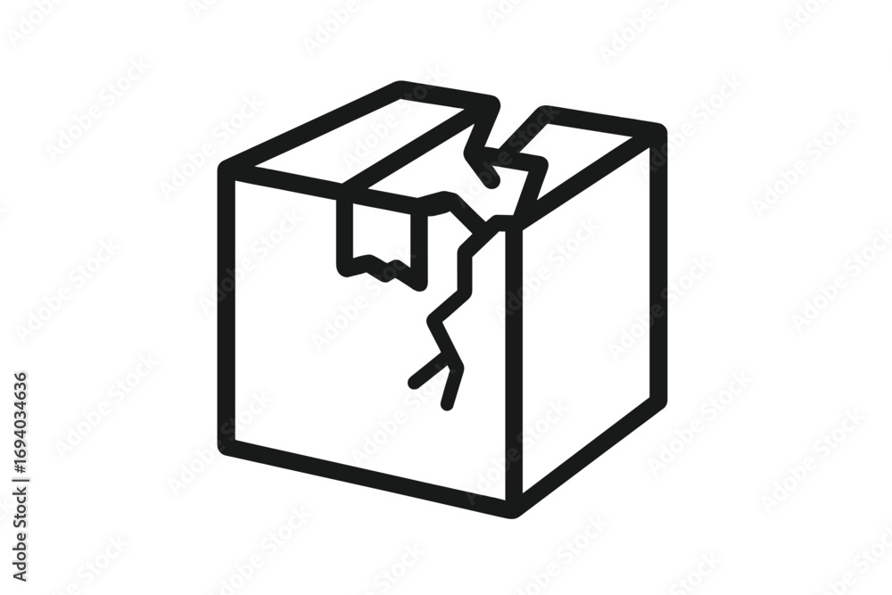 Poster broken box line icon. damaged package symbol. fragile delivery and shipping problem concept. carton 