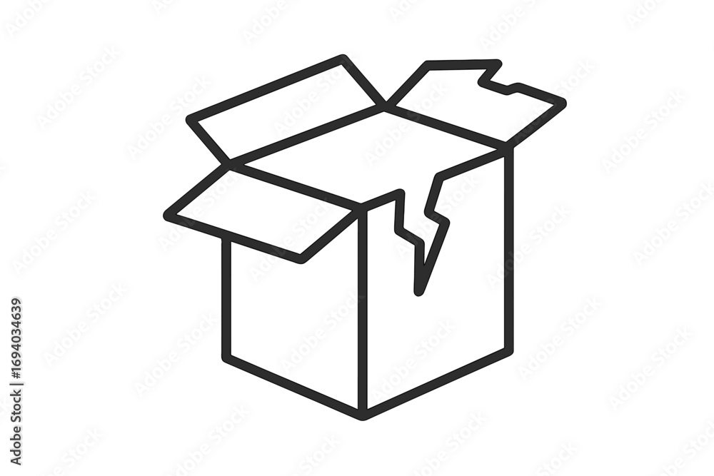 Poster broken box line icon, damaged package vector. open cardboard container. concept of delivery problem,