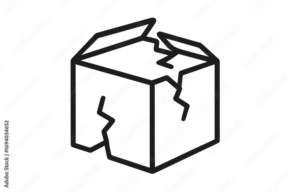 Aufkleber broken box linear icon. damaged package symbol. fragile goods concept. shipping problem. delivery er