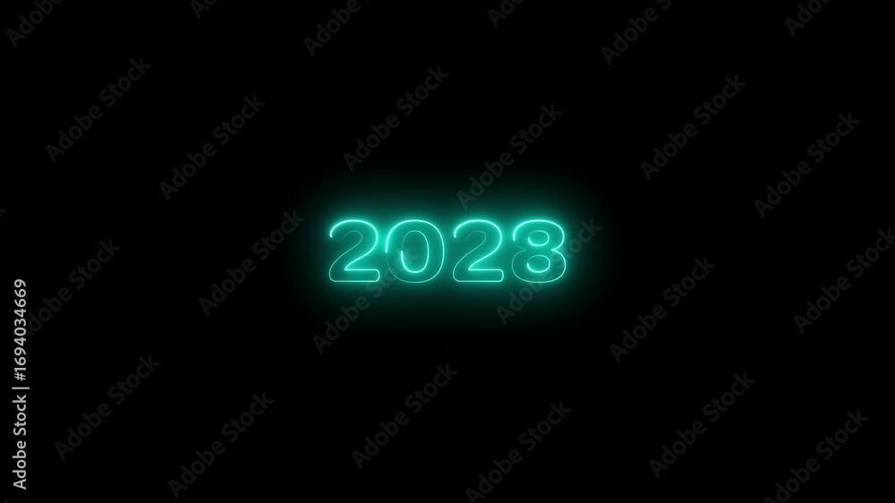 Poster 2028 neon line text. abstract 2028 neon text animation ,four color neon glowing neon number 3d text 